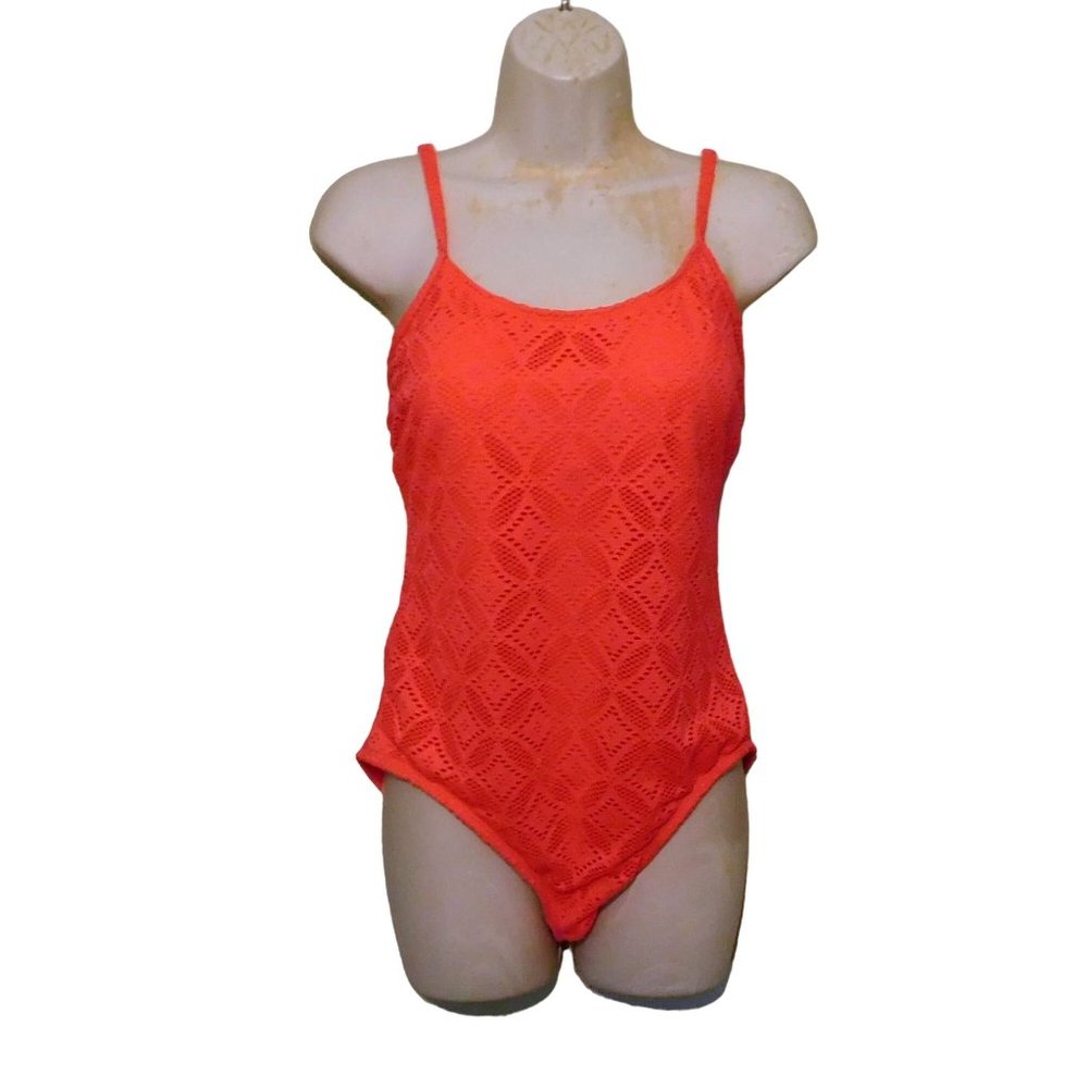 Catalina 1 Piece Swim Suit L 12 14 Coral Orange Melon Star Adj. Straps NWOT